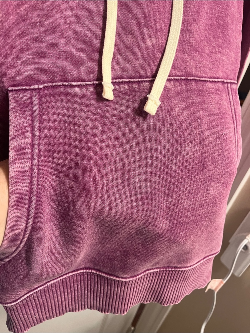Zenana Outfitters Plum Wash Pullover Hoodie with Cream Drawstrings - Picture 5 of 7